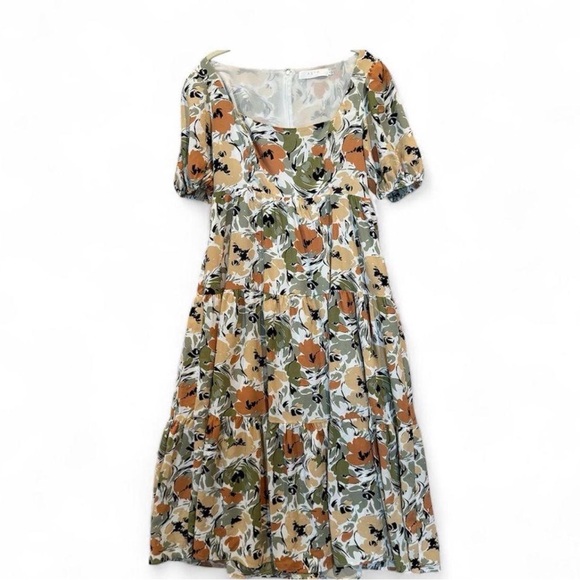 ASTR Floral Puff Sleeve Midi Dress | Pockets | Square Neck | M - Picture 3 of 9